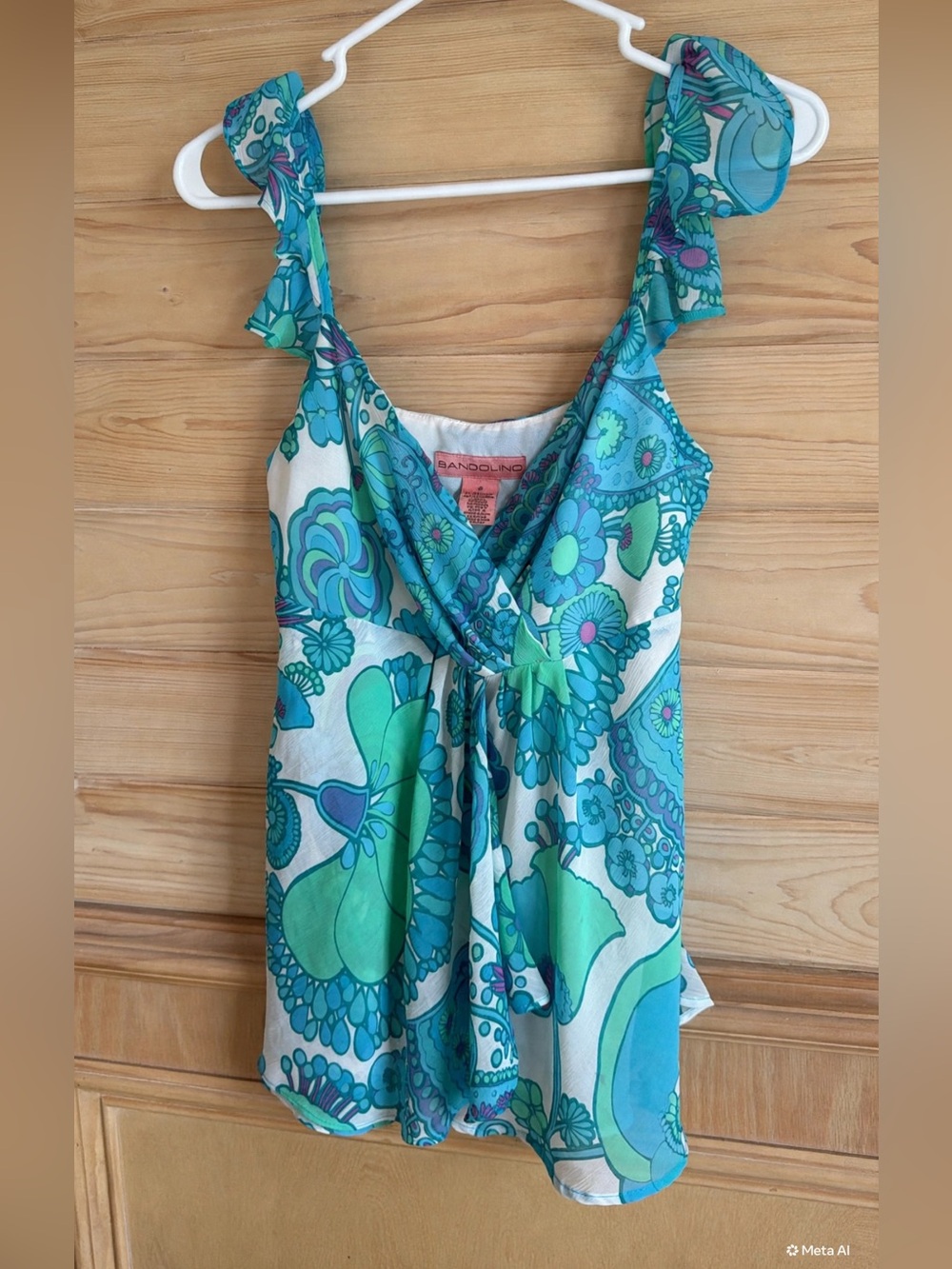 Bandolino Blue Teal Floral Wrap-Front Camisole